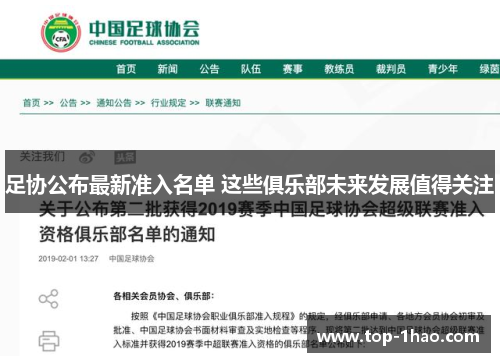 足协公布最新准入名单 这些俱乐部未来发展值得关注